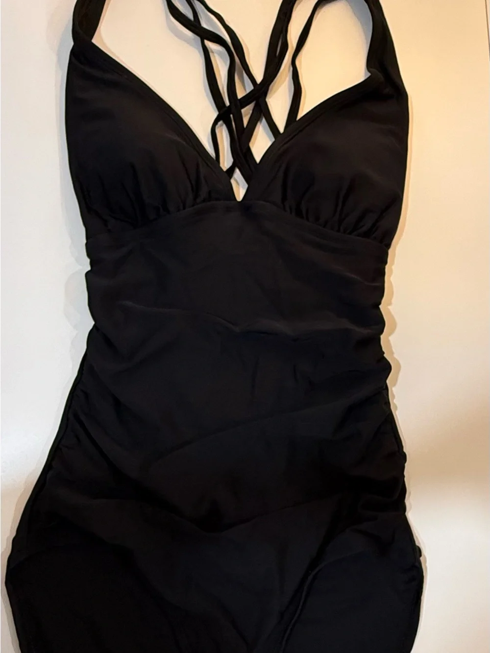 Kona Sol Black One-Piece Swimsuit with Strappy Crisscross Front